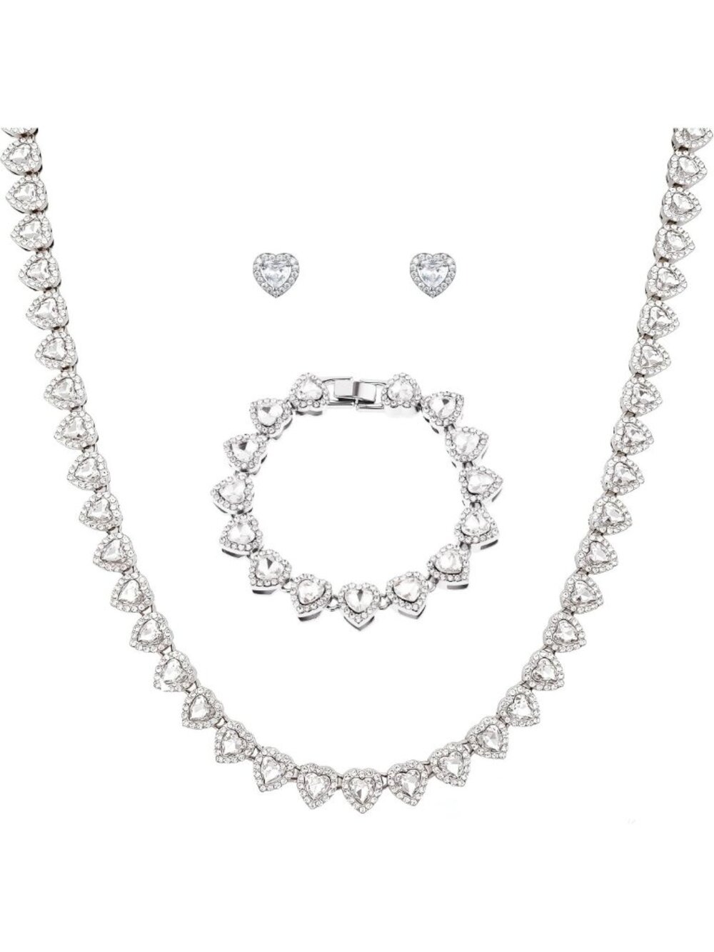 Iced Out Rhinestone Heart Tennis Necklace for Women - Sparkling Silver Jewelry